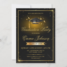 Cartão de Festa de Formatura com Confetes Preto e