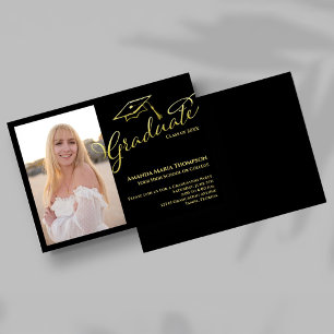 Cartão de Festa de Formatura com Foto Black Gold S