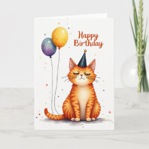 Cartão de festa de gato em aquarela