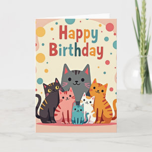 Cartão de Festa de Gatos Coloridos