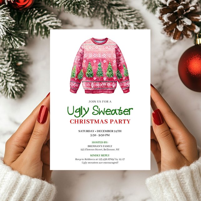 Cartão de festa de Natal com suéter feio e engraça (Retro Funny Ugly Sweater Holiday Party Card)