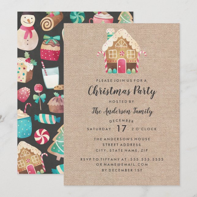 Cartão de Festa de Natal para o Burlap Gingerbird  (Frente/Verso)