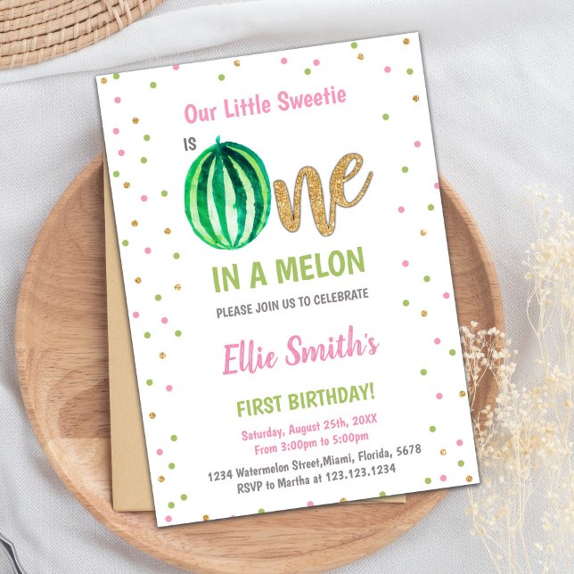 Cartão de Festa de Verão Doce para Meninas ou Meni (Green Watermelon Birthday Invitations)
