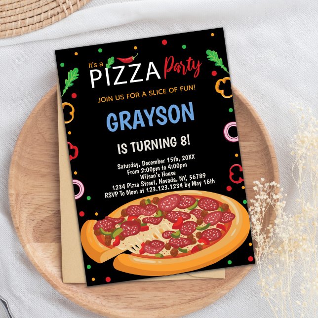 Cartão de festa divertido para crianças, adolescen (Full Pizza Birthday Invitations)