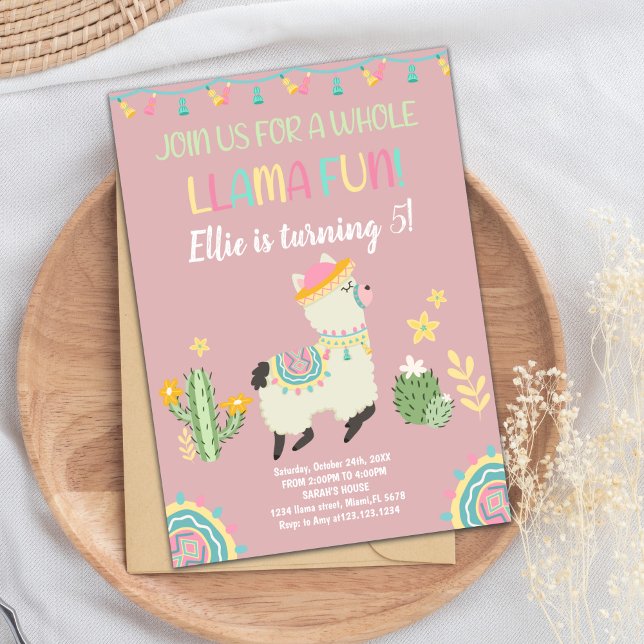 Cartão de festa Fiesta para crianças e adolescente (Llama invitations)