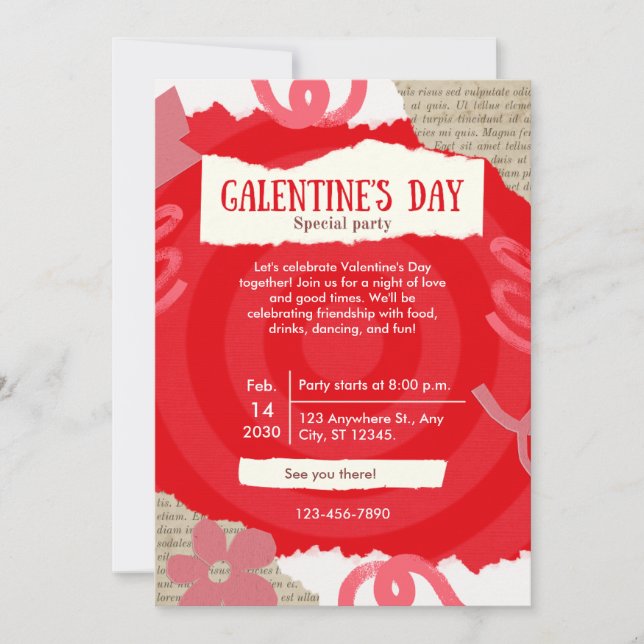 Cartão de festa Galentine's Day do Álbum Vermelho (Frente)