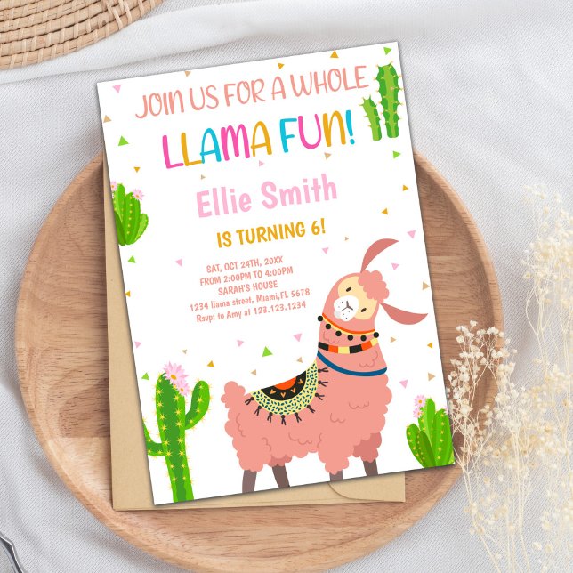 Cartão de Festa para Meninas ou Bebês (Pink Llama Birthday Invitations)