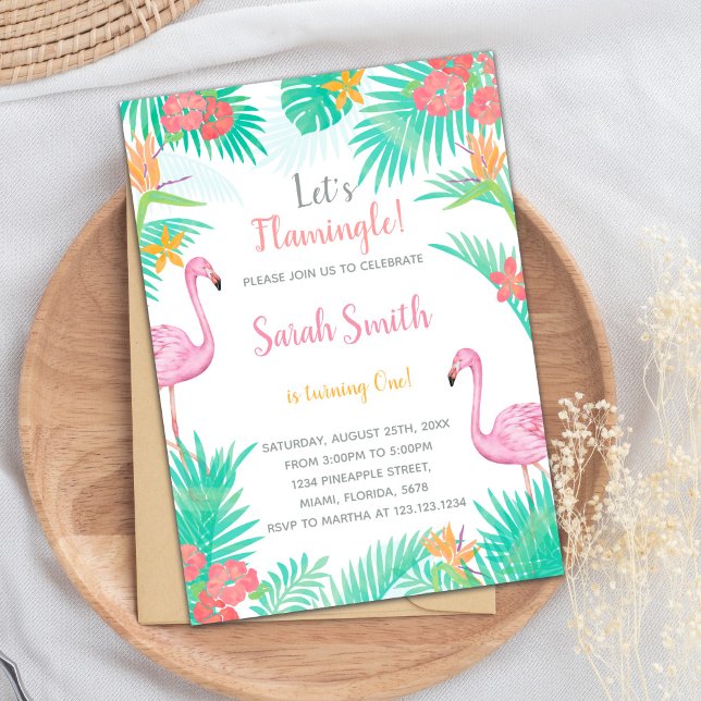Cartão de Festa Tropical para Meninas ou Crianças (Flamingo Birthday Cards)