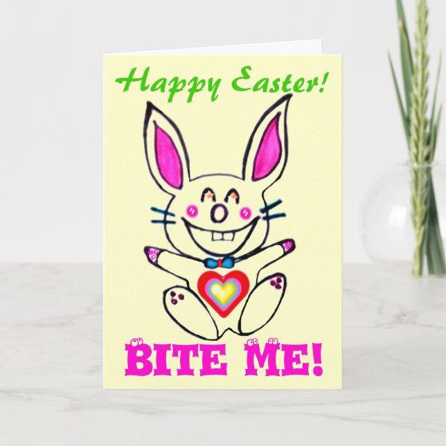 Cartão De Festividades ♠" ๑ Çütê Naughty Bunny HappyEaster Card ๑" ♠ (Frente)