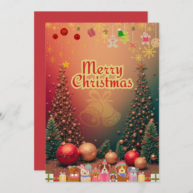 CARTÃO DE FESTIVIDADES かわいい犬たちのイラスト入りクリスマスカード♡ (Frente/Verso)