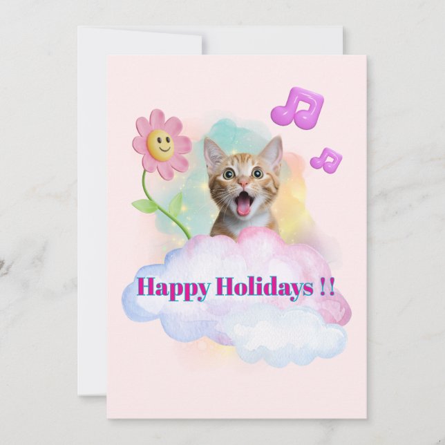 Cartão De Festividades 可愛い『Happy Holidays』おしゃべりねこ♡ (Frente)