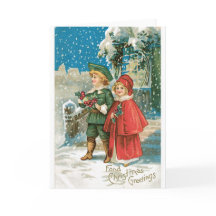 012 Vintage Christmas Card Snow Blonde Children