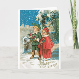 Cartão De Festividades 012 Vintage Christmas Card Snow Blonde Children