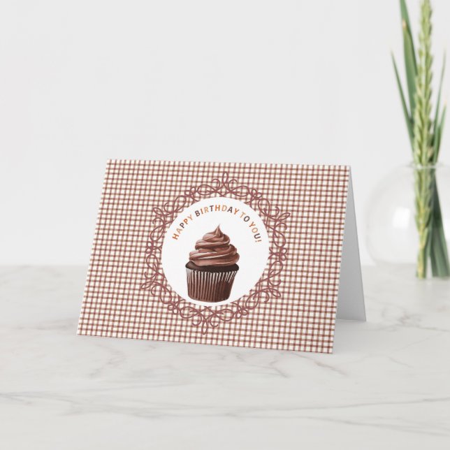 Cartão De Festividades 013 Chocolate Cupcake Happy Birthday Card (Frente)