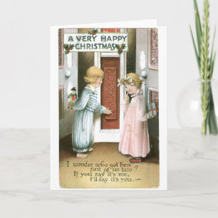 Cartão De Festividades 016 Vintage Christmas Card Blonde Children Gifts