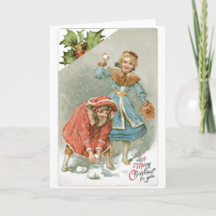 Cartão De Festividades 025 Natais vintages com bolas de neve loiras