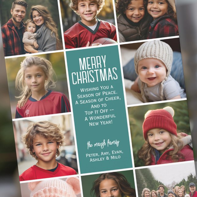 Cartão De Festividades 10 Borda Fotográfica - Merry Christmas Retro Line  (10 Photo Online Christmas Card - Print and Download Options - Modern, Minimal Design - retro stripe)