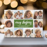 Cartão De Festividades 10 Colagem de Fotos - Bandeiras de Natal Feliz<br><div class="desc">Padrão verde e vermelho profundo de faixa retrorreflectora — Use 10 fotos quadradas e faça uma saudação única e moderna de Feliz Natal com um roteiro moderno rústico na frente e um padrão festivo de arte de linha nas costas. Se precisar mover alguma coisa, clique no botão personalizar para fazer...</div>