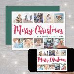 Cartão De Festividades 10 Foto Collage Script Feliz Natal Moderno<br><div class="desc">Envie saudações alegres e na moda e compartilhe 10 das suas fotos favoritas com uma festiva colagem de fotos personalizada Cartão de Natal Feliz. Todo o texto sobre esta modelo é simples de personalizar com qualquer redação, como Feliz Feriados ou Saudações de Seasons. O brilhante design verde e vermelho de...</div>