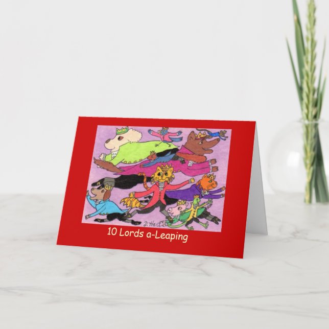 Cartão De Festividades 10 Lordes a-Leaping (Frente)