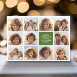 Cartão De Festividades 11 Colagem de Fotos - Bandeiras de Natal Feliz<br><div class="desc">Padrão verde e vermelho profundo de faixa retrorreflectora — Use 11 fotos quadradas e faça uma saudação única e moderna de Feliz Natal com uma simples fonte na frente e um padrão festivo de arte de linha no verso. Se precisar mover alguma coisa, clique no botão personalizar para fazer alterações....</div>
