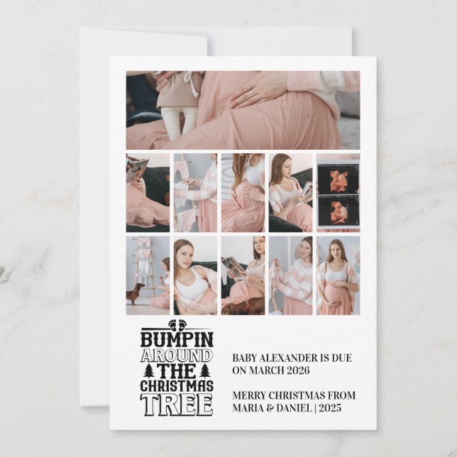 Cartão De Festividades 11 Photo Christmas Tree Pregnancy Announcement (Frente)