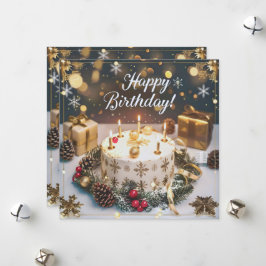 Cartão De Festividades 12月の煌めくバースデーカード／Sparkling December Birthday Card