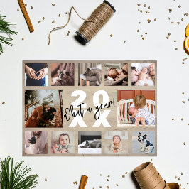 Cartão De Festividades 12 Colagem de Fotos Ano em Revisão Madeira de Pinh