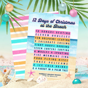 Cartão De Festividades 12 Dias de Natal na Praia Retro Tropical