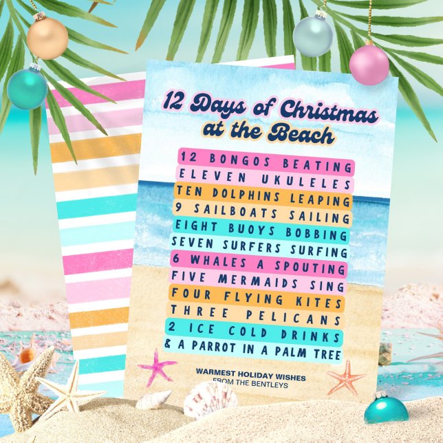 Cartão De Festividades 12 dias de Natal na Praia Tropical (Criador carregado)