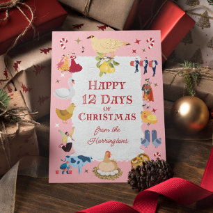 Cartão De Festividades 12 Dias de Natal Retro Meados do Século Tradição