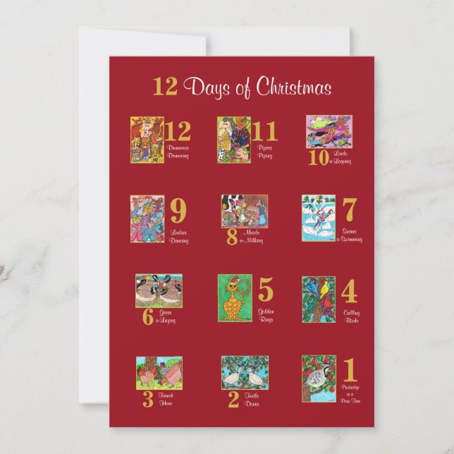 Cartão De Festividades 12 dias de tipografia de animais cúpulos de Natal (Frente)