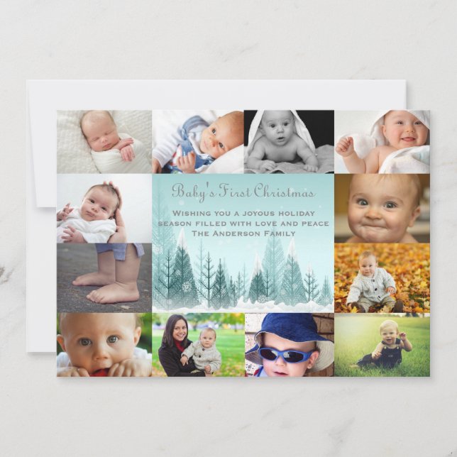 Cartão De Festividades 12 Foto Colagem de Paisagem de Inverno - 5x7 Bebê (Frente)