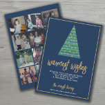 Cartão De Festividades 12 Photo - Warmest Wishes Christmas Tree Ornaments<br><div class="desc">FRONT DESIGN: A modern, minimal Christmas Tree with a Watercolor background and ornaments. The greeting - Warmest Wishes - can be changed. A message area is also included with an area to add a family signature and individual names. The background color is navy blue. -------- BACK DESIGN: Use 12 square...</div>