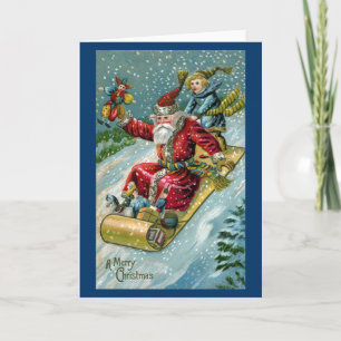 Cartão De Festividades 1907 Santa Claus on Toboggan