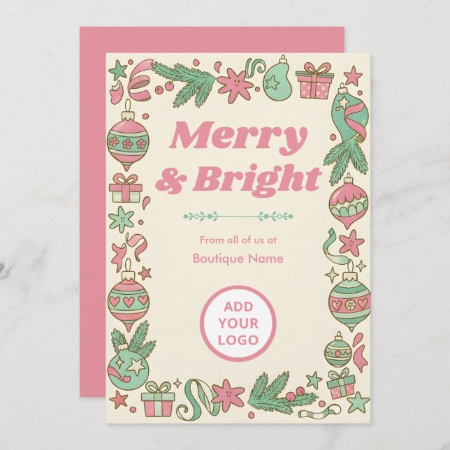 Cartão De Festividades 1950s Pastel Christmas | Boutique Bulk Greetings (Frente/Verso)