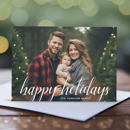 Cartão De Festividades 1 Foto de Natal Script White Damask Happy