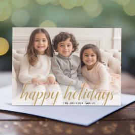 Cartão De Festividades 1 Foto Script Natal Dourado Feliz Damask