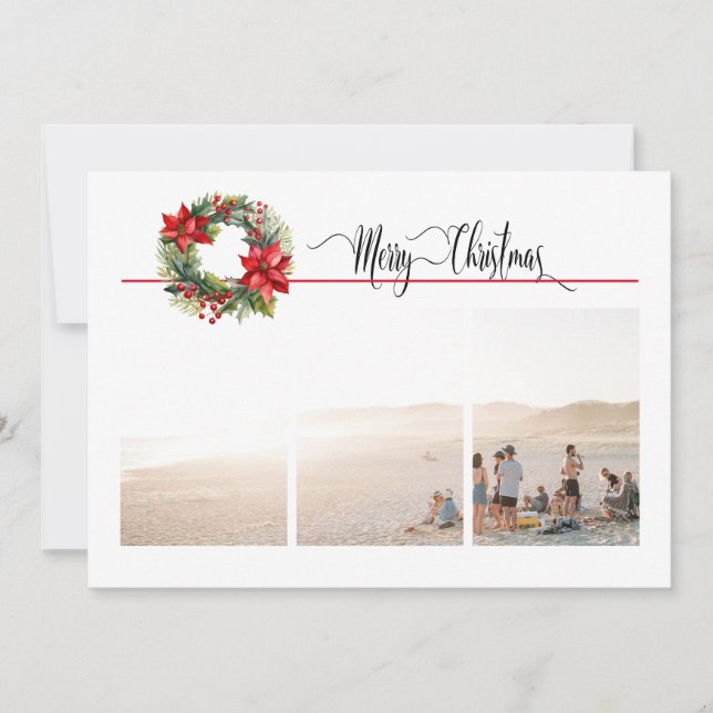 Cartão De Festividades 1 ou 3 Foto com Natal de Férias (Frente)