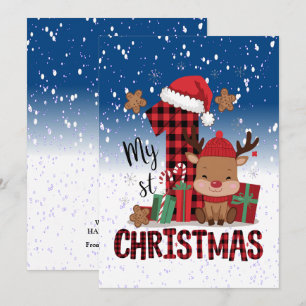 Cartão De Festividades 1rua de Natal Santa Hat White Snow Reindeer