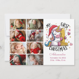 Cartão De Festividades 1st Baby Christmas 8 Photo Pink Gold Unicorn