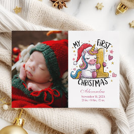 Cartão De Festividades 1st Baby Christmas Photo Pink Gold Unicorn