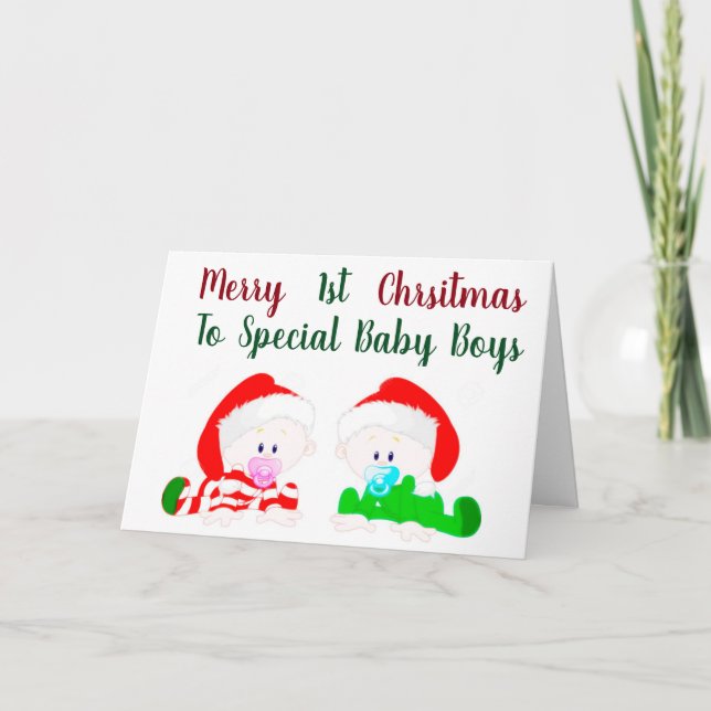 Cartão De Festividades ***1st CHRISTMAS **TWIN BABY BOYS*** (Frente)