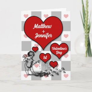 Cartão De Festividades 1st Valentine's Day Cupid Custom Heart