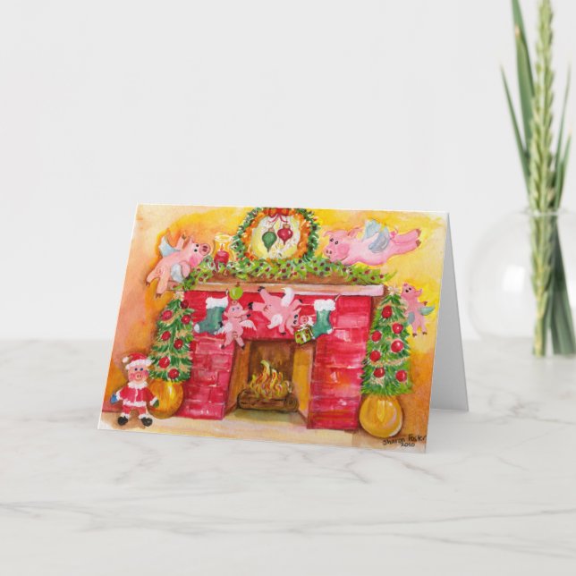 Cartão De Festividades 2010 Flying Pigs Decorate Hearth & Home (Frente)