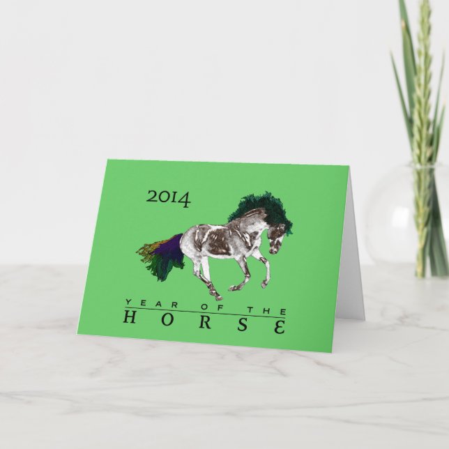 Cartão De Festividades 2014 Year of the Wooden Horse Greeting Card (Frente)