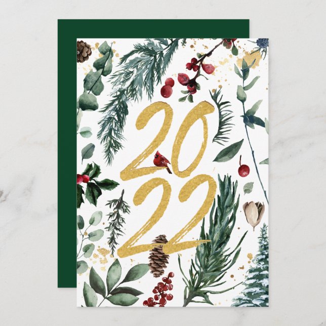 Cartão De Festividades 2022 Bough Dourado Festivo (Frente/Verso)