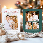 Cartão De Festividades 2022 New! Merry Christmas Script Family 4 Photo<br><div class="desc">Send your Christmas wishes/message with this Winter Botanical Photo cards that feature Watercolor floral and Berries to highlight your greeting message.</div>