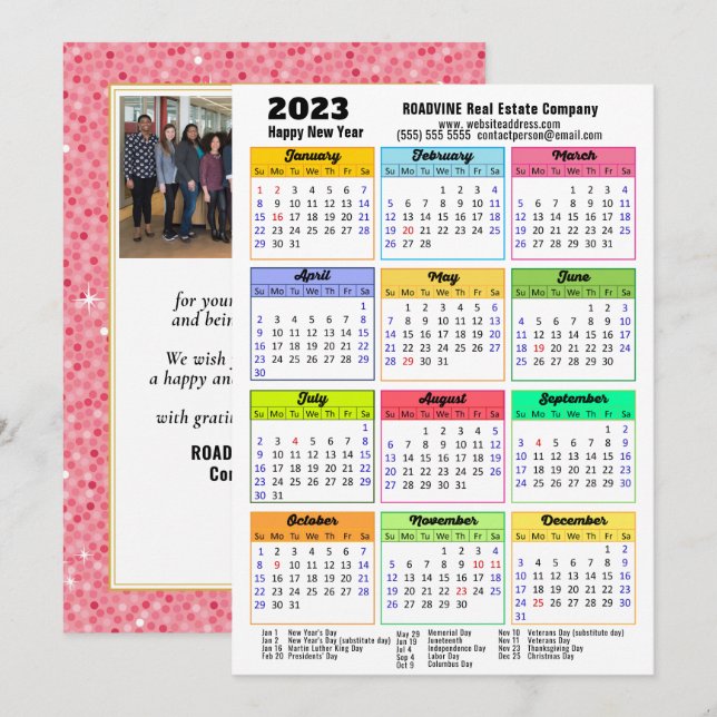 Cartão De Festividades 2023 Calendar Glitter Modern Business Foto: (Frente/Verso)