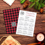 Cartão De Festividades 2023 Calendar Logo QR Code Red Black Gingham Check<br><div class="desc">Wish your customers a Happy New Year with a custom holiday card featuring your business logo, greeting, and company name over a black 2023 calendar on a white background on the front. The back features a customizable QR code on a red and black gingham check pattern. Replace the sample logo,...</div>